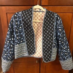 Commense Black and Blue Patterned Bomber Jacket
